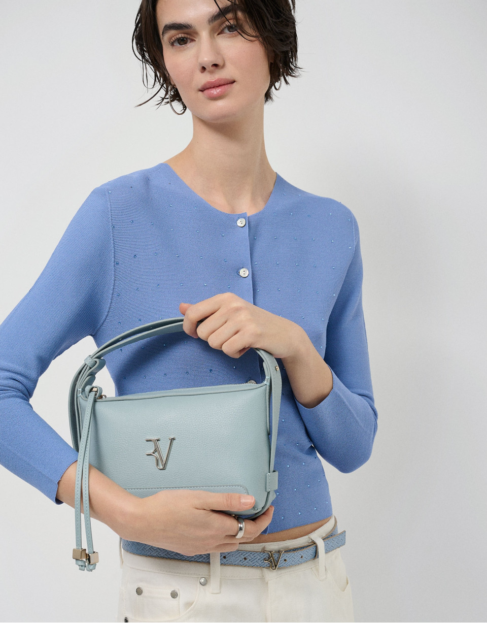 Lila mini shoulder bag in light blue leather | Roberto Verino