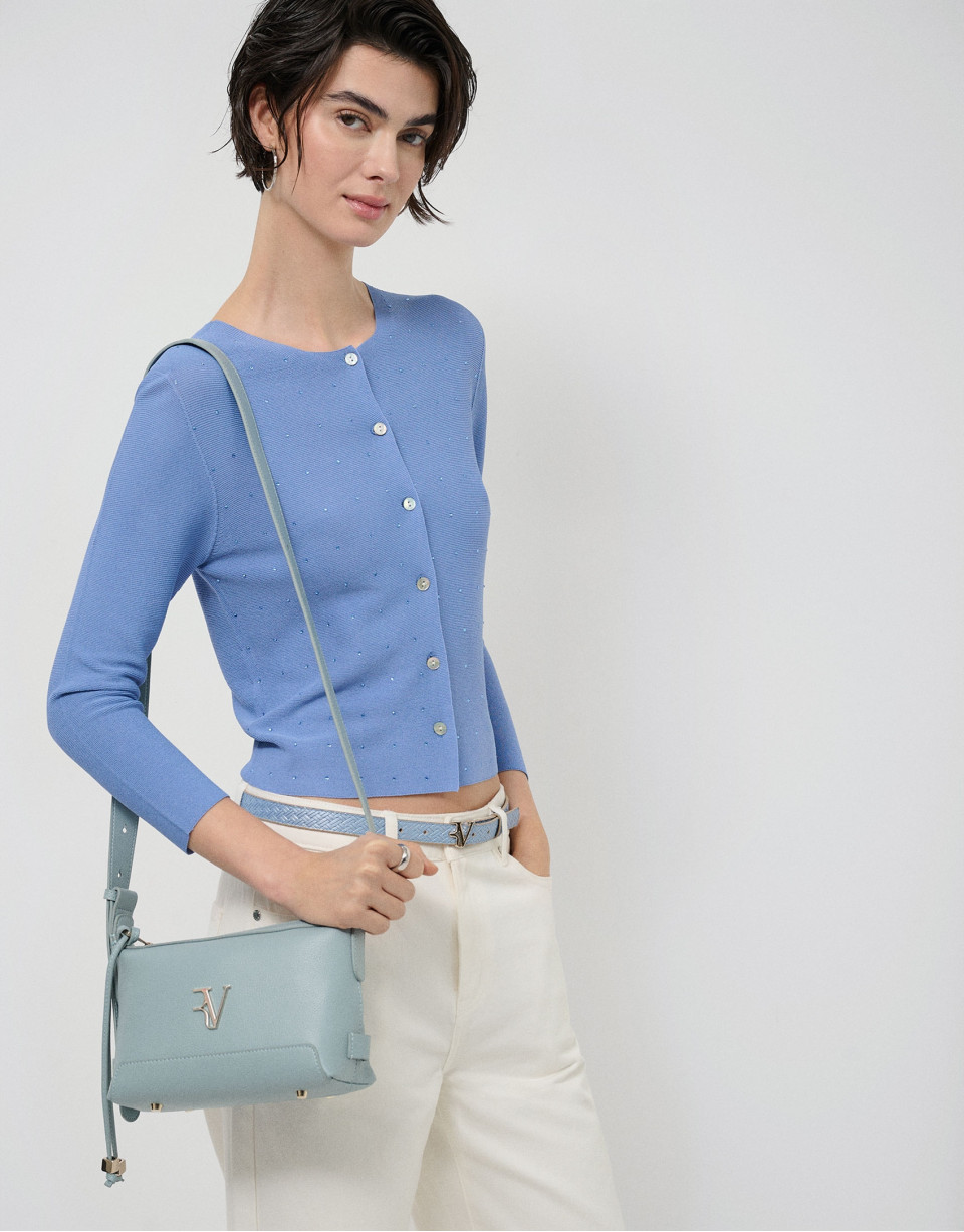 Lila mini shoulder bag in light blue leather | Roberto Verino