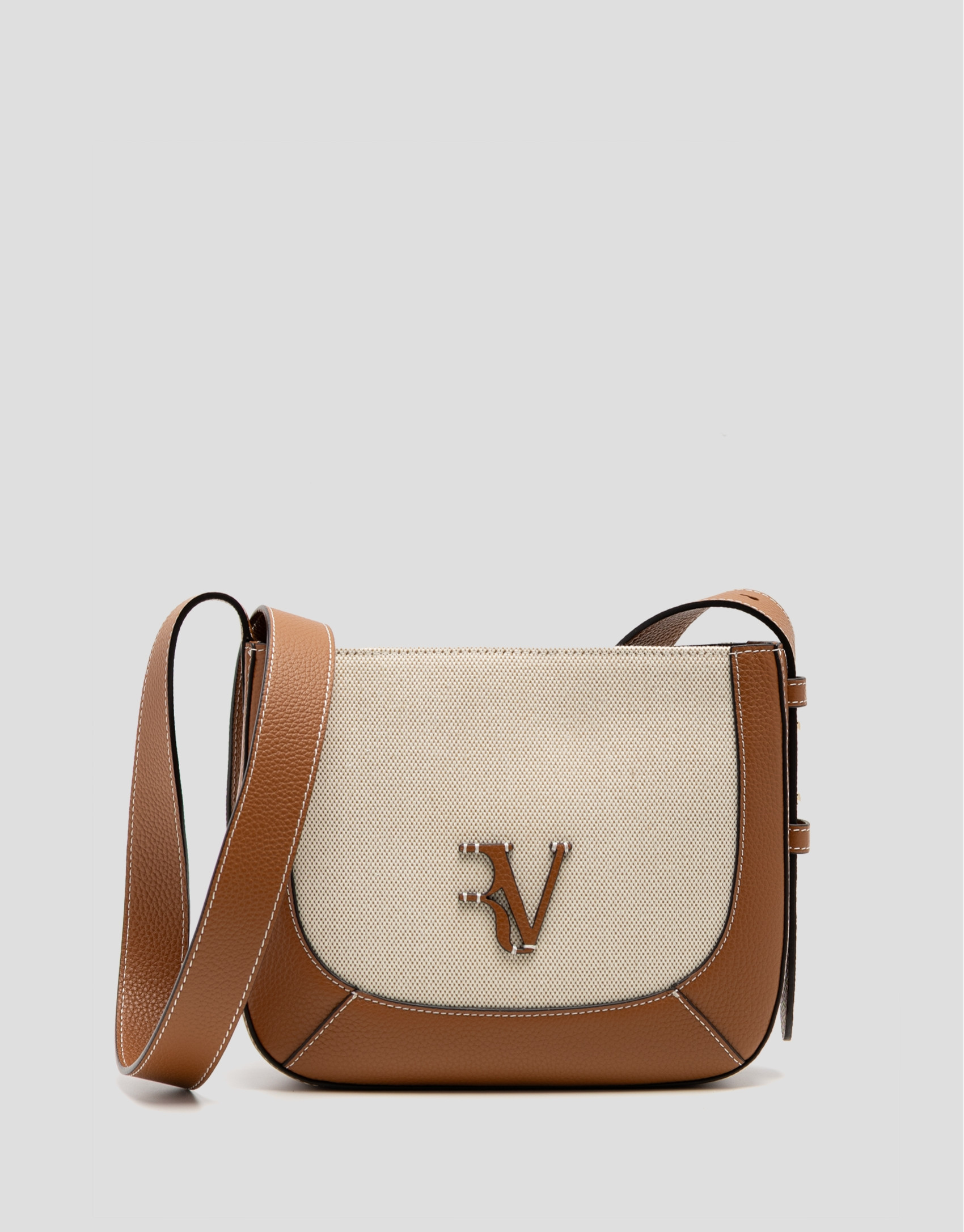 Bolso bandolera Iera Crossbag lona y piel cámel | Roberto Verino