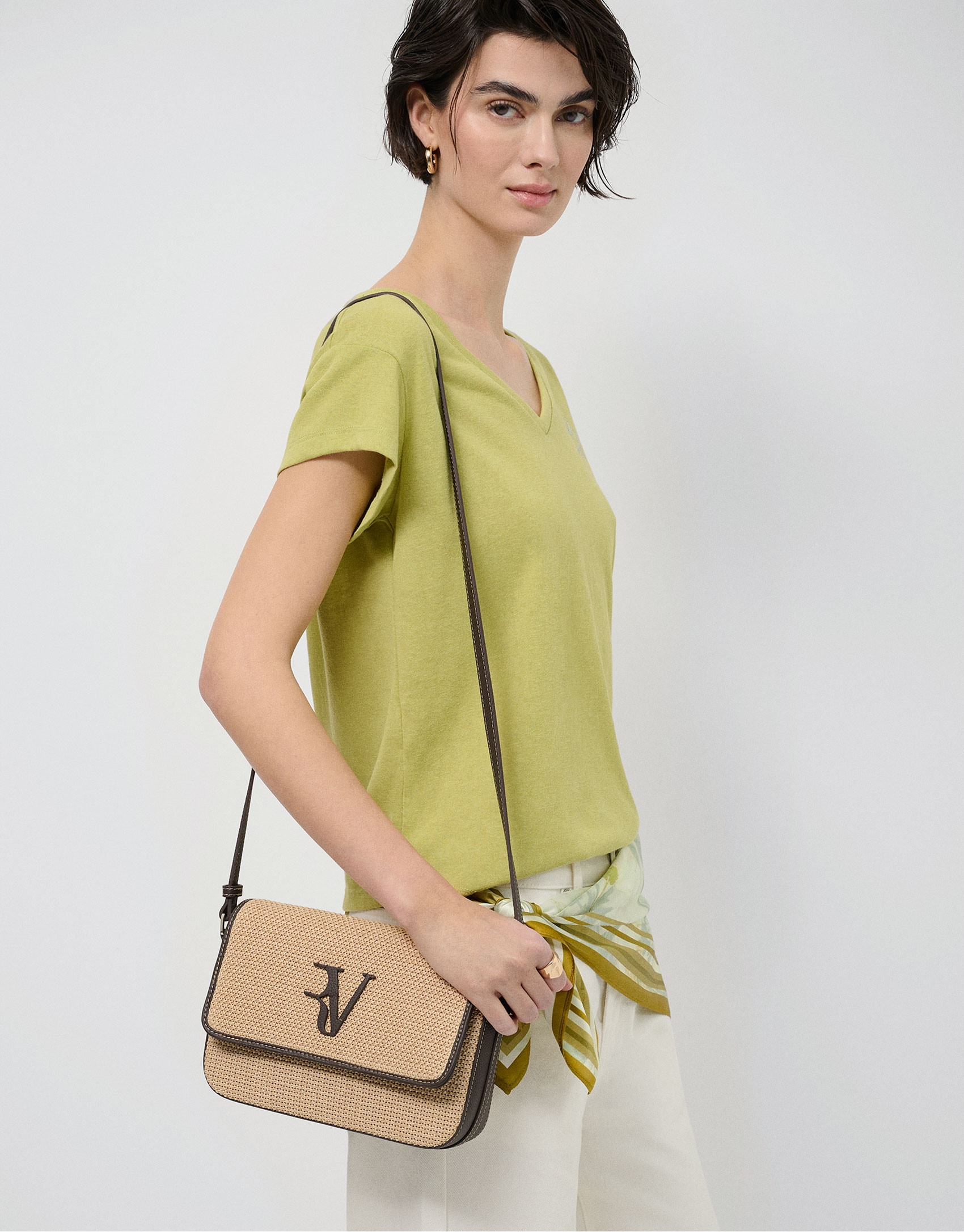 Bolso Vera Crossbag beige y piel marrón - Mujer | Roberto Verino