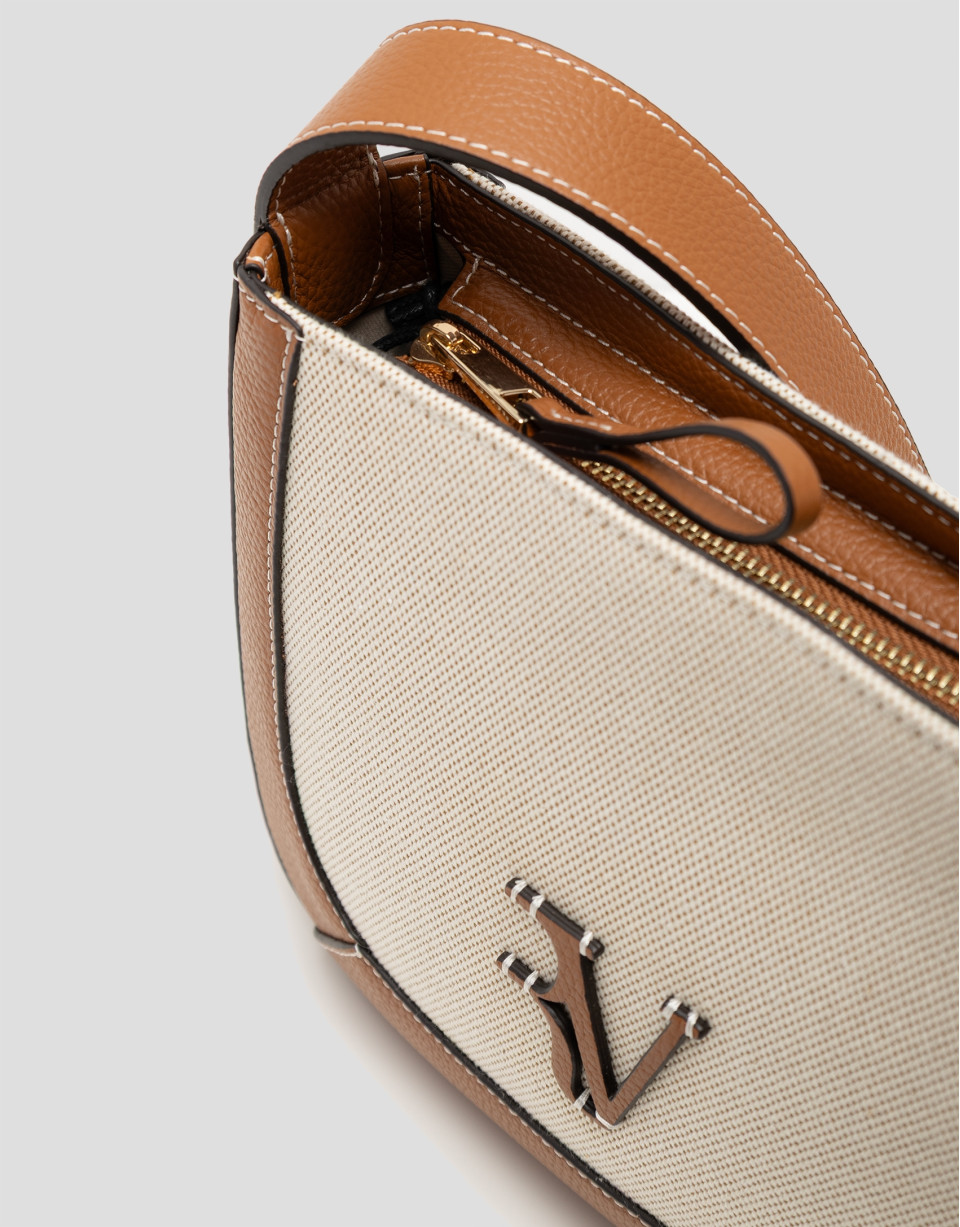 Bolso bandolera Iera Crossbag lona y piel cámel | Roberto Verino