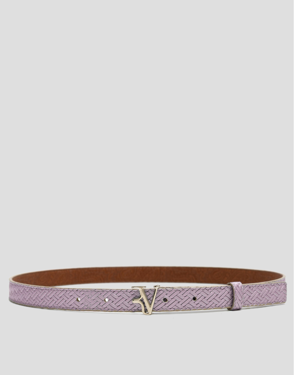 Metallic pink embossed leather belt - Woman | Roberto Verino
