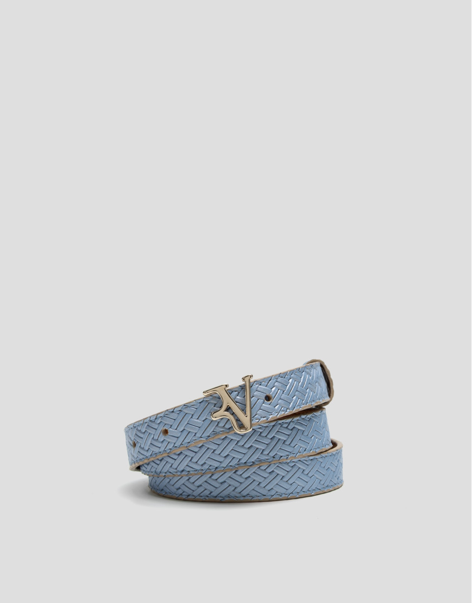 Light blue metallic embossed leather belt | Roberto Verino