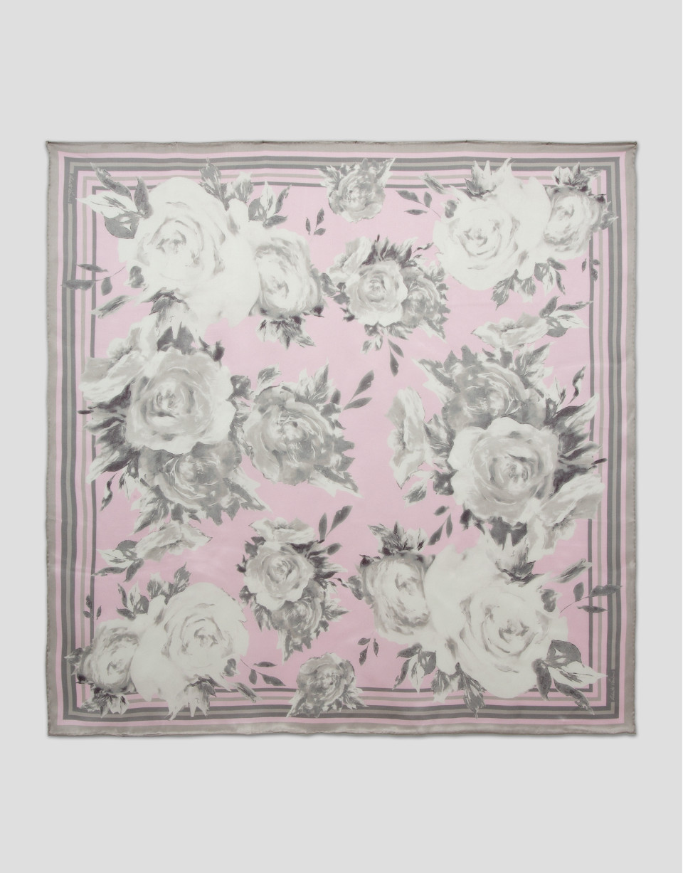 Pink floral print silk scarf - Woman - SS2026 | Roberto Verino