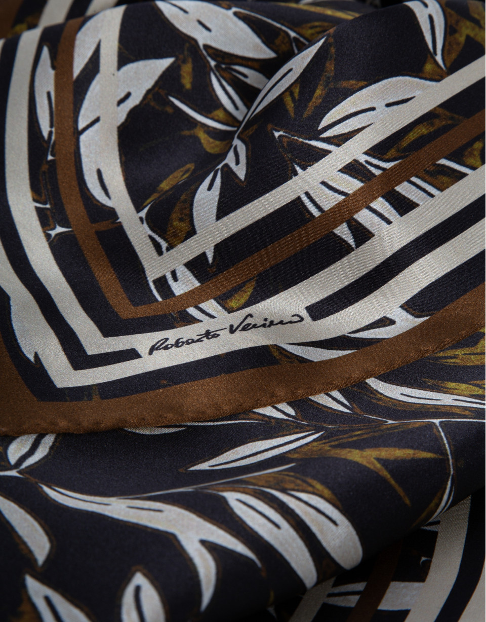 Black and camel silk scarf with plant print | Roberto Verino