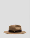 Toasted plant fibre hat with brown ribbon | Roberto Verino