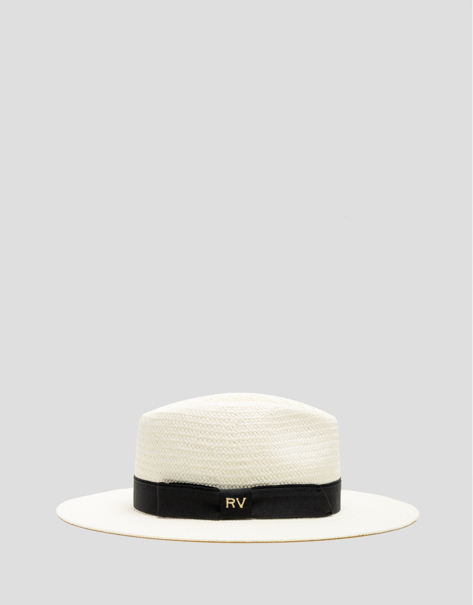 Ecru plant fibre hat with black band - Woman | Roberto Verino