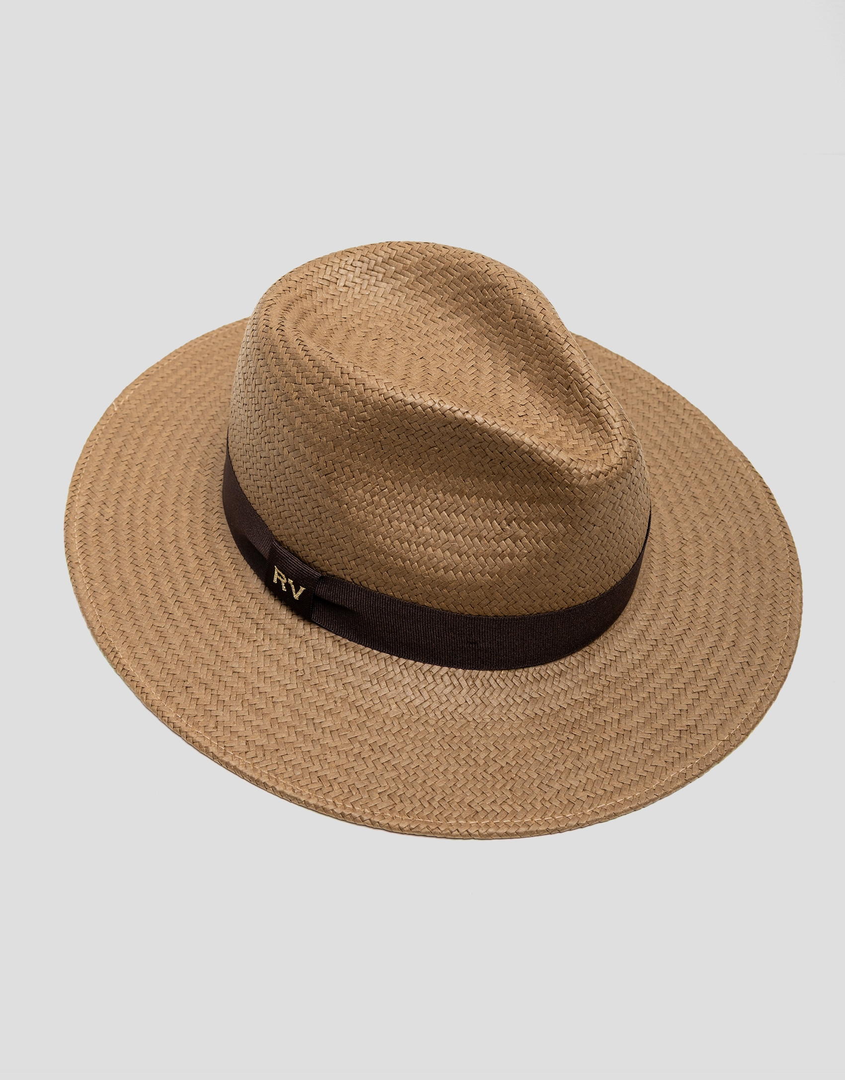 Toasted plant fibre hat with brown ribbon | Roberto Verino