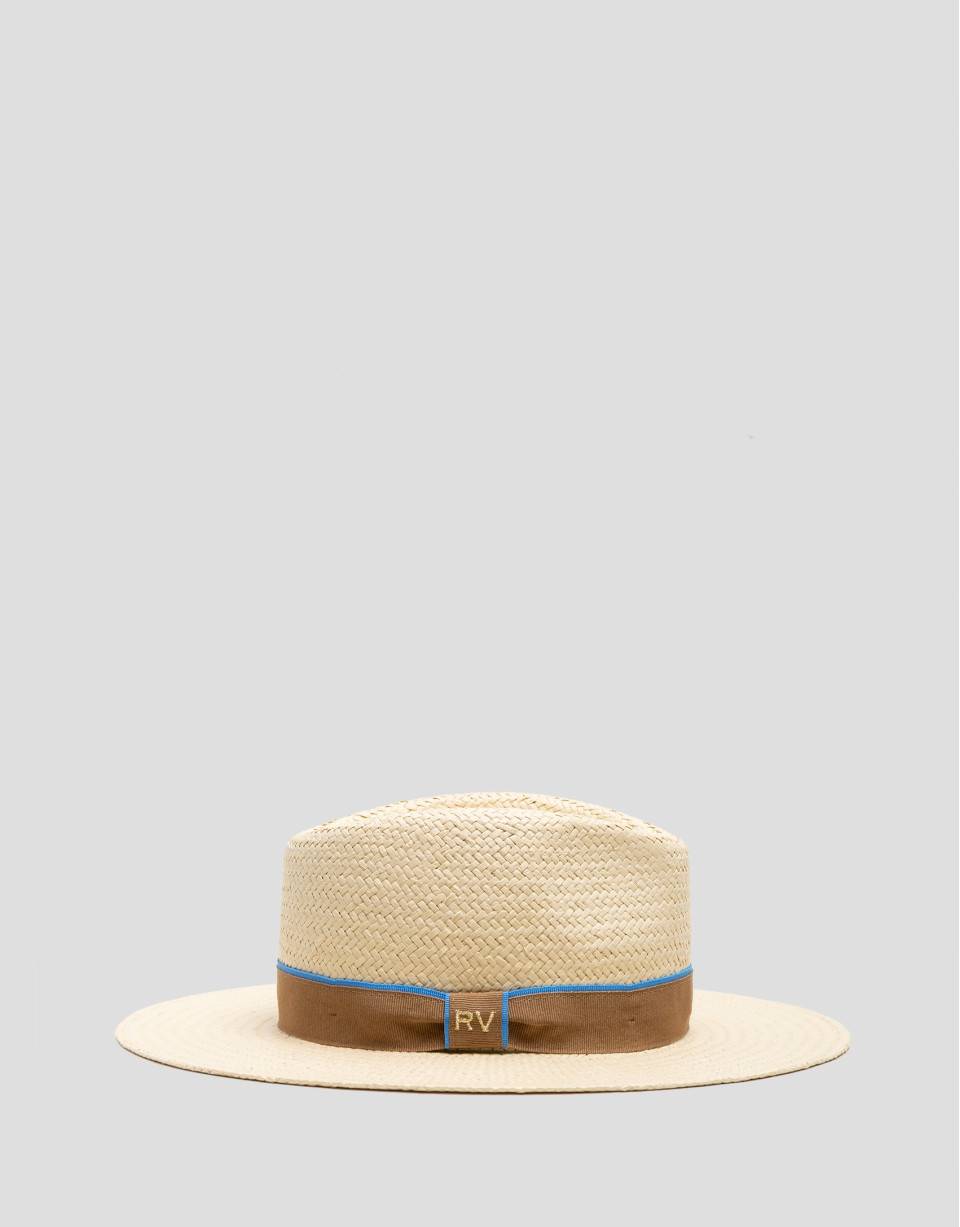 Ecru plant fibre hat with camel ribbon - Woman | Roberto Verino