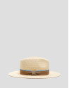 Ecru plant fibre hat with camel ribbon - Woman | Roberto Verino