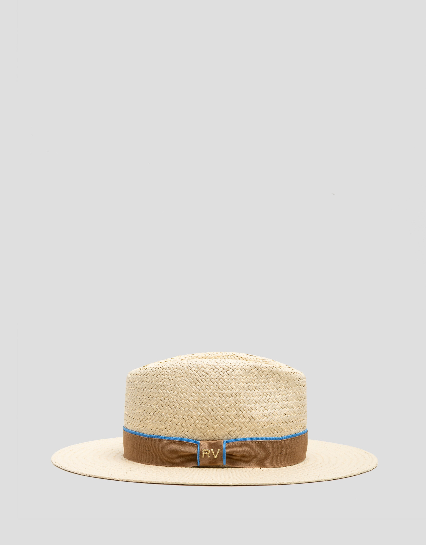 Ecru plant fibre hat with camel ribbon - Woman | Roberto Verino