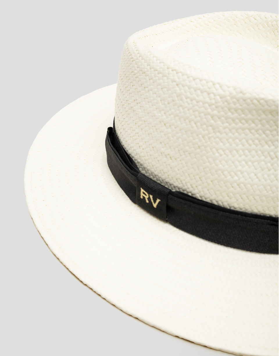 Ecru plant fibre hat with black band - Woman | Roberto Verino