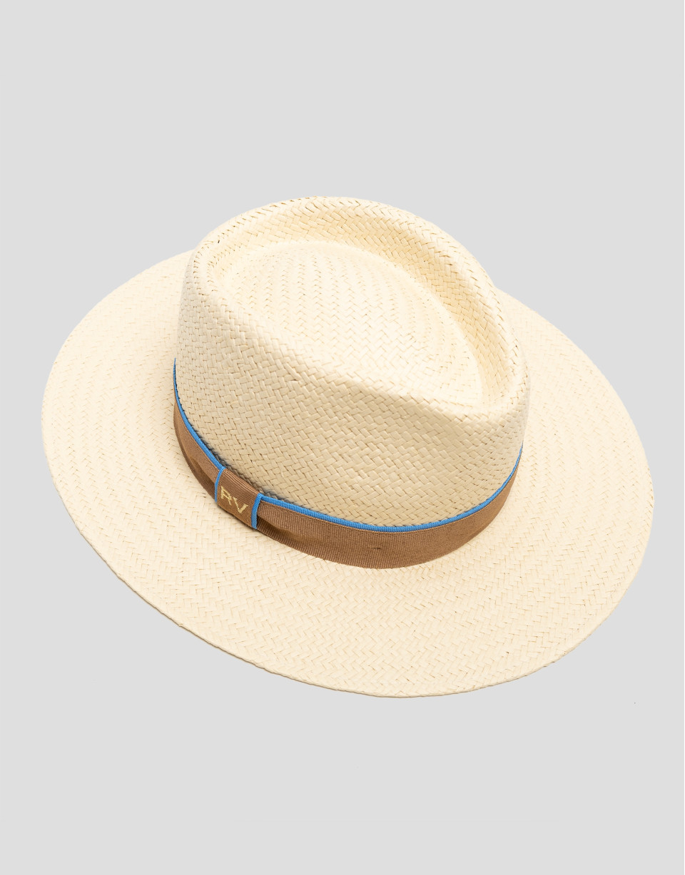 Ecru plant fibre hat with camel ribbon - Woman | Roberto Verino