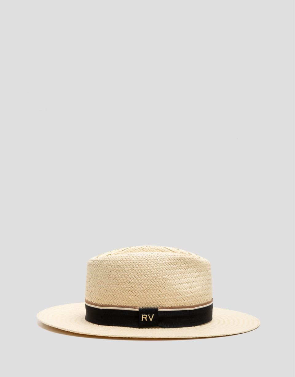 Ecru plant fibre hat with black band - Woman | Roberto Verino