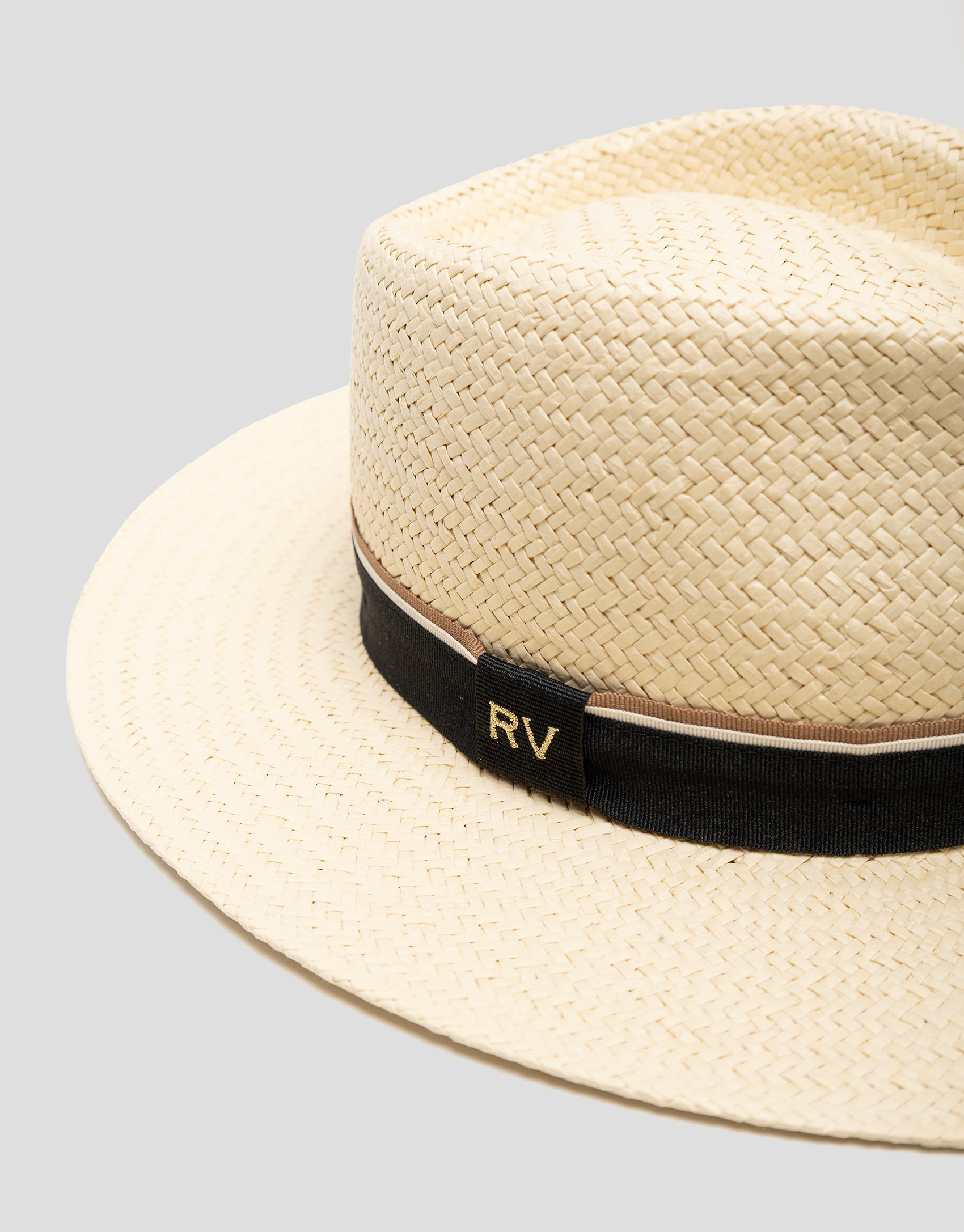 Ecru plant fibre hat with black band - Woman | Roberto Verino