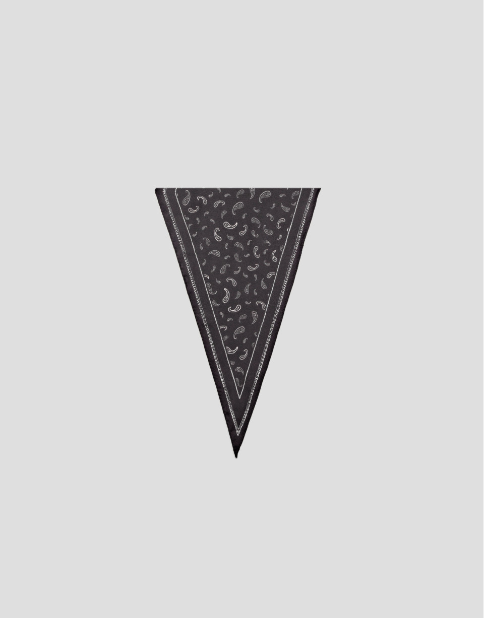 Brown silk triangular bandana with white ... | Roberto Verino