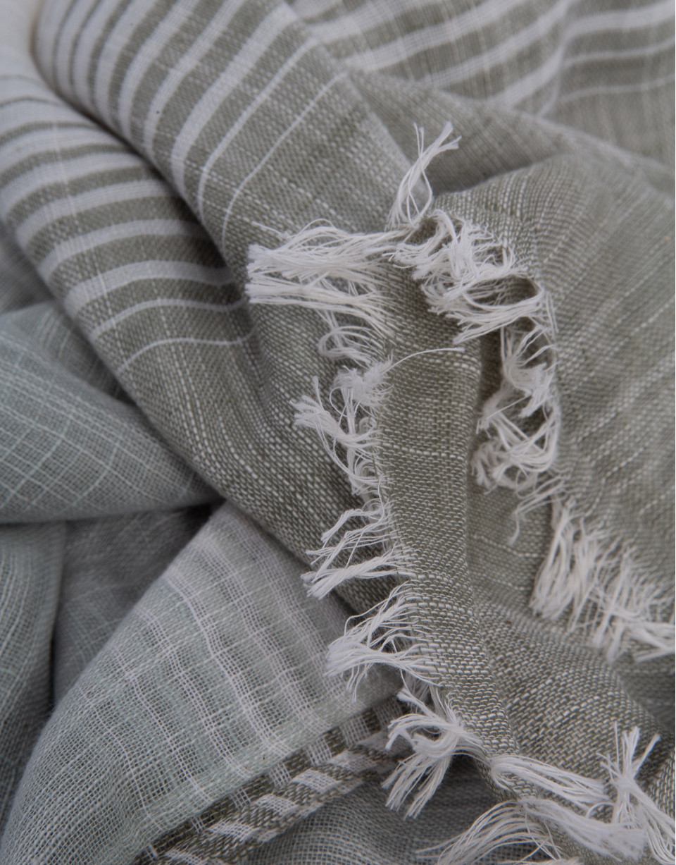 Khaki and ecru striped scarf - Man - SS2026 | Roberto Verino