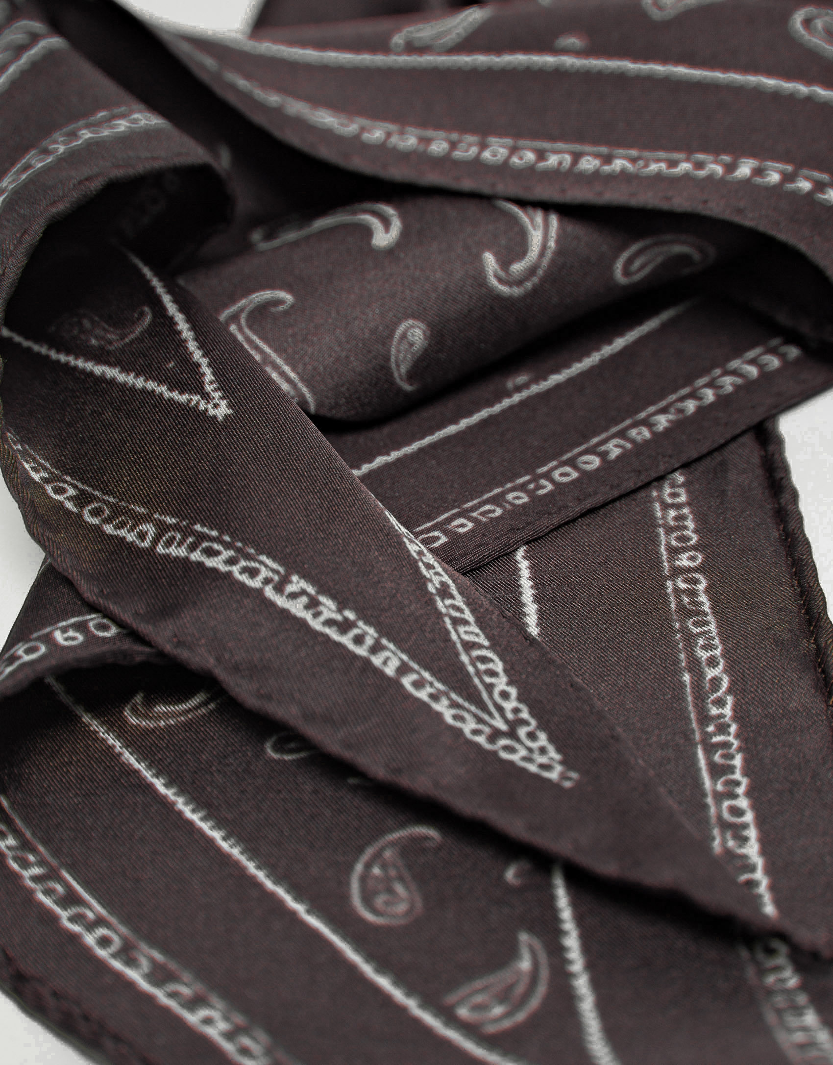 Brown silk triangular bandana with white ... | Roberto Verino