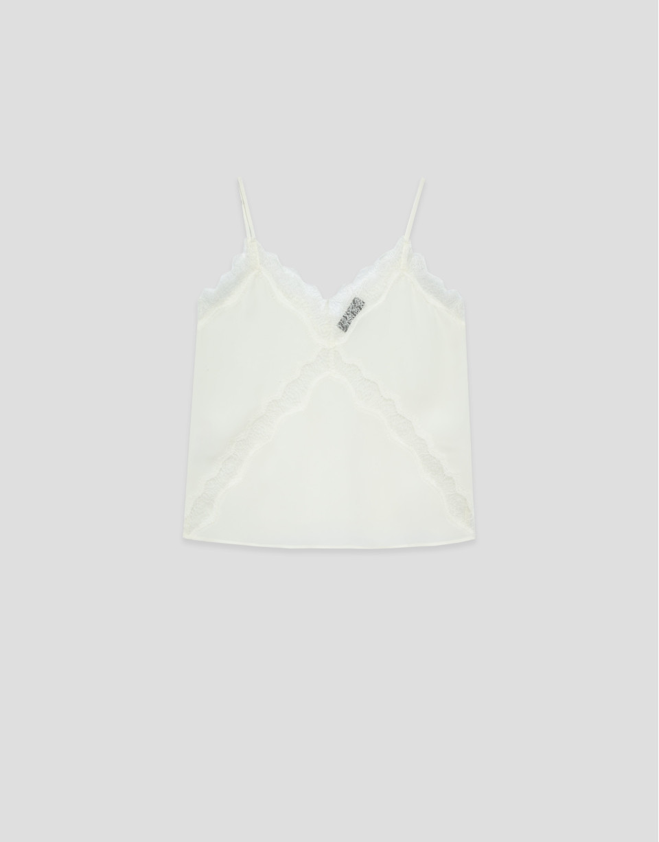 Ecru lingerie top with lace - Woman - SS2026 | Roberto Verino