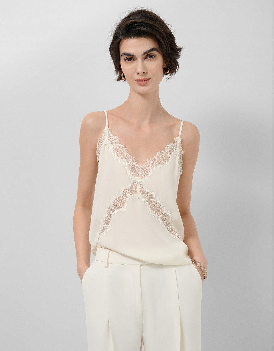 Ecru lingerie top with lace - Woman - SS2026 | Roberto Verino