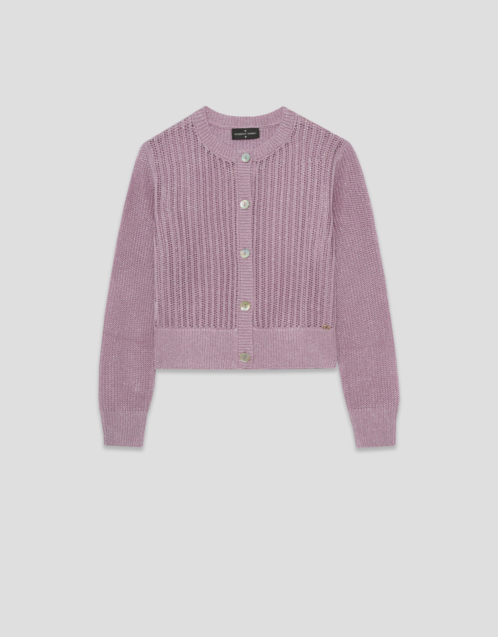 Short openwork knit cardigan with pink lurex | Roberto Verino