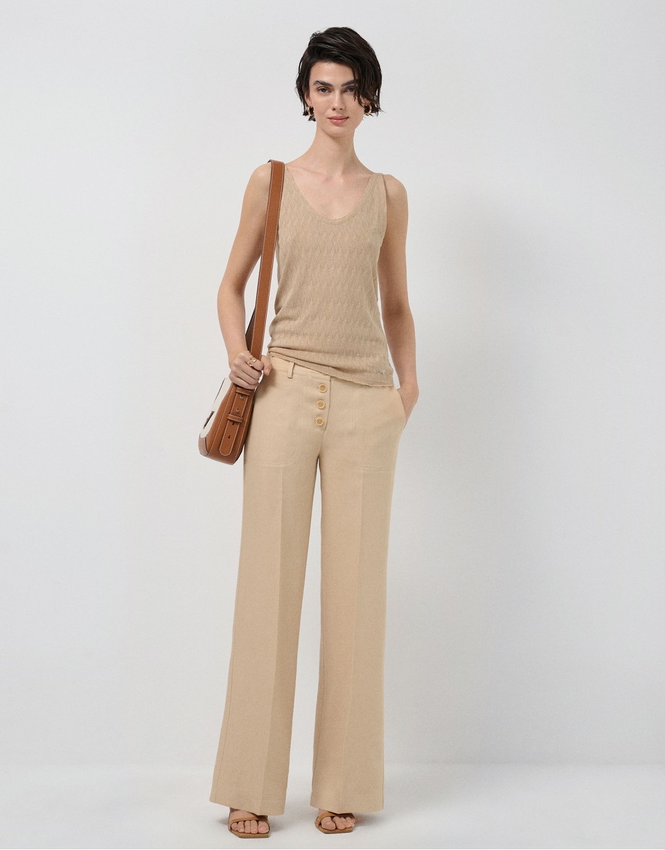 Beige knit T-shirt with straps - Woman - SS2026 | Roberto Verino