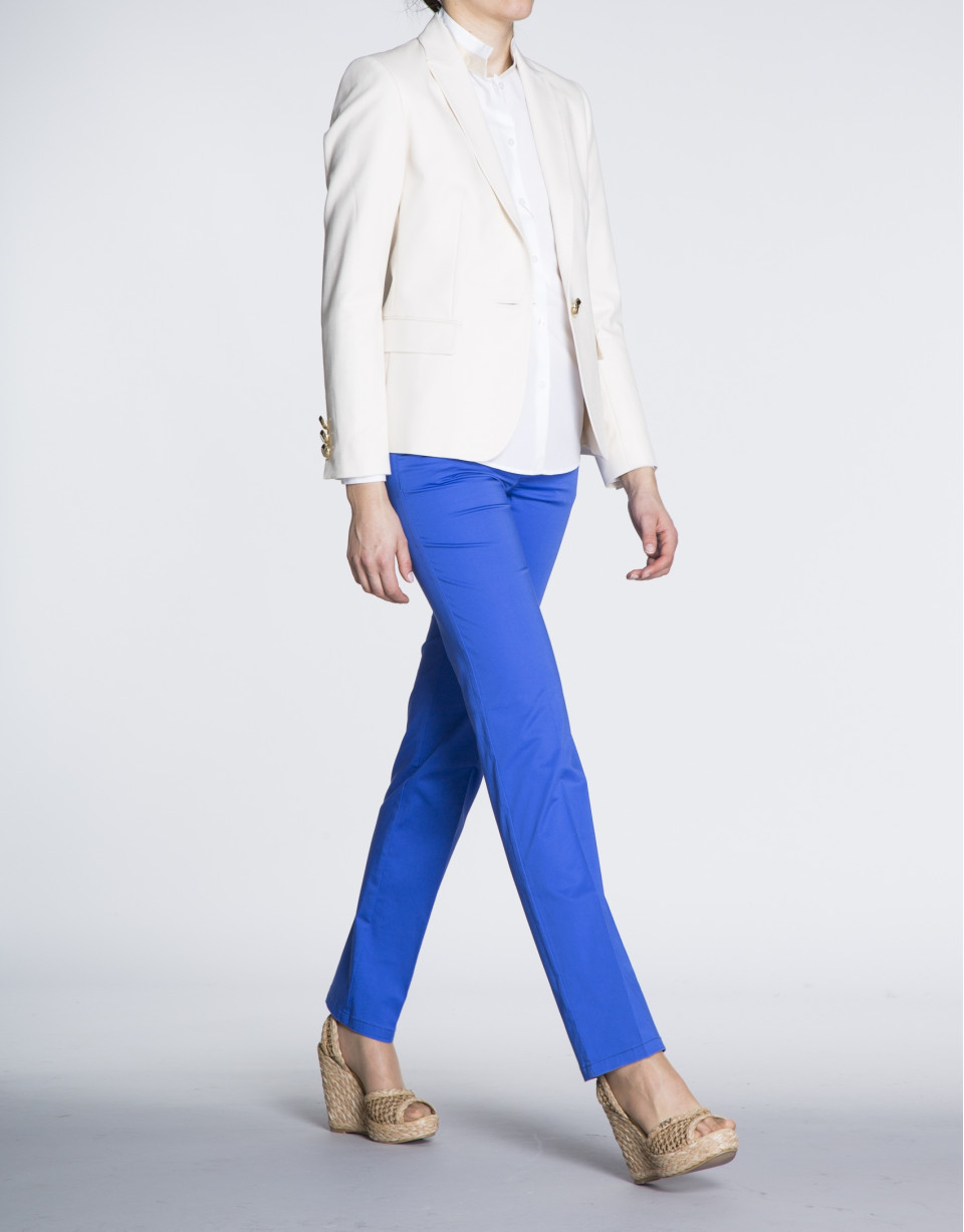 Klein blue straight cotton pants with 5 pockets 