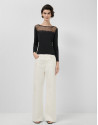 Black long sleeve t-shirt with plumeti tulle | Roberto Verino