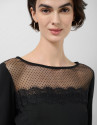 Black long sleeve t-shirt with plumeti tulle | Roberto Verino