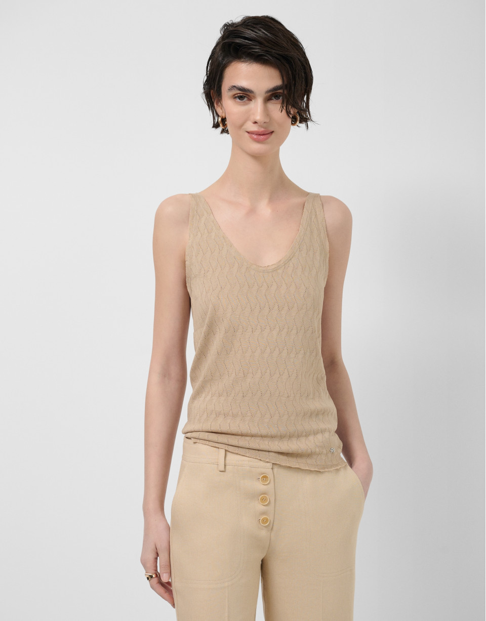 Beige knit T-shirt with straps - Woman - SS2026 | Roberto Verino