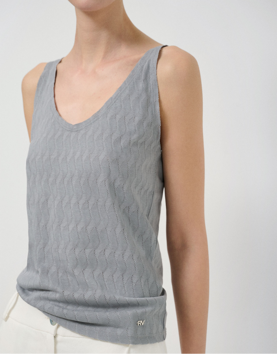 "Gray knit T-shirt with straps - Sale - SS2026 | Roberto Verino