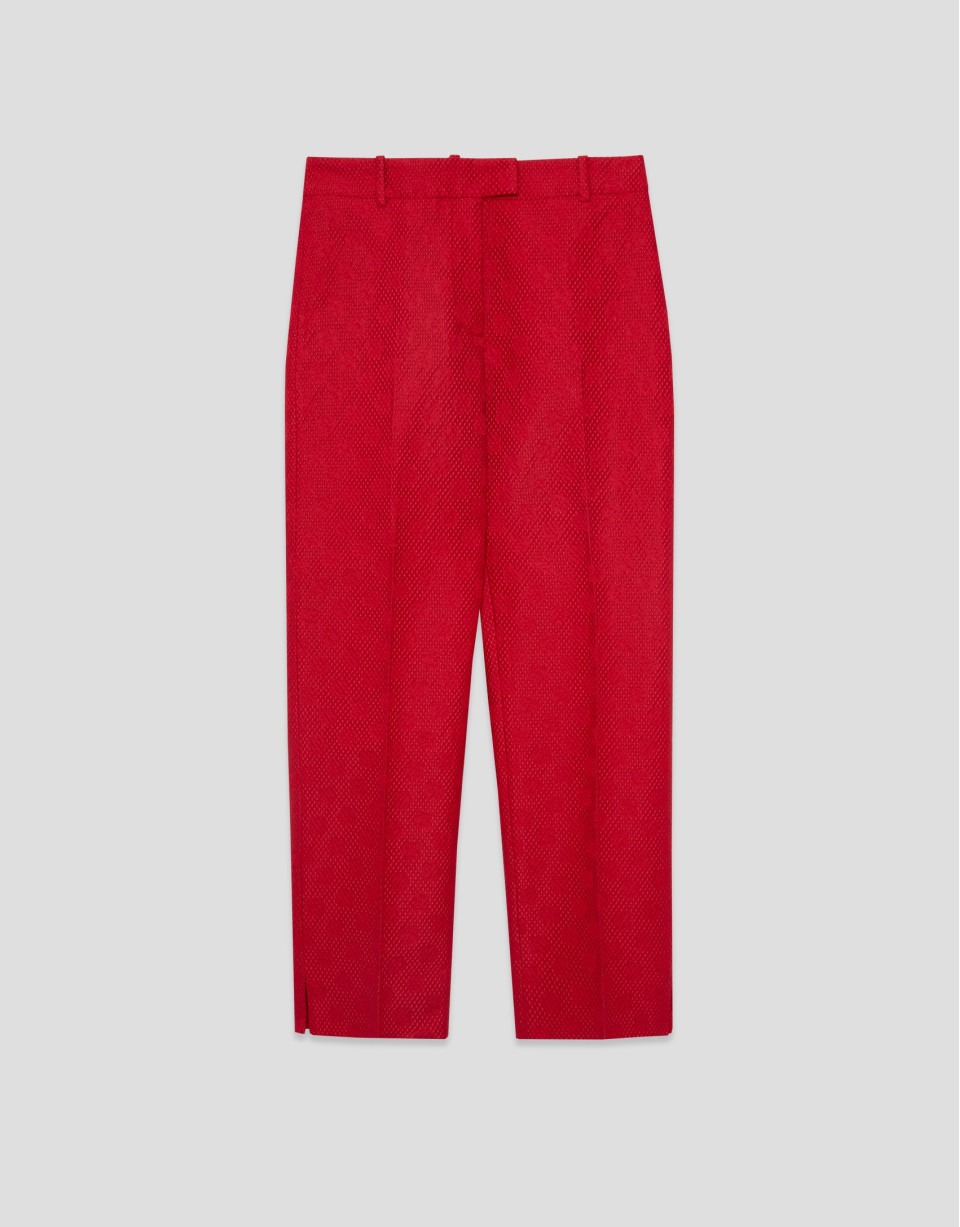 Straight-leg trousers in red floral piqué | Roberto Verino