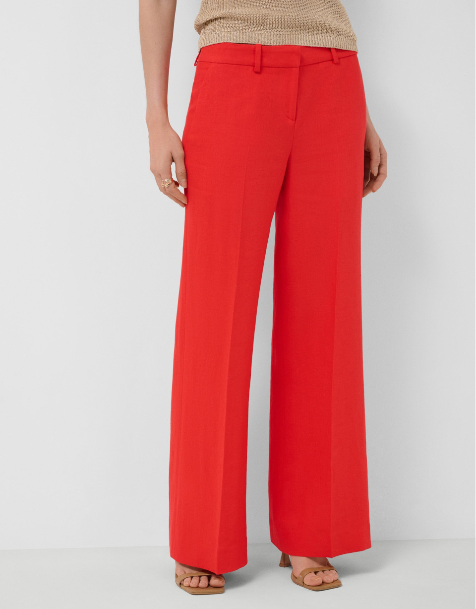 Red linen blend straight trousers - Woman | Roberto Verino