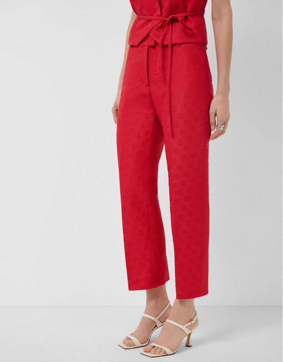 Pantalón recto piqué dibujo floral rojo - Mujer | Roberto Verino