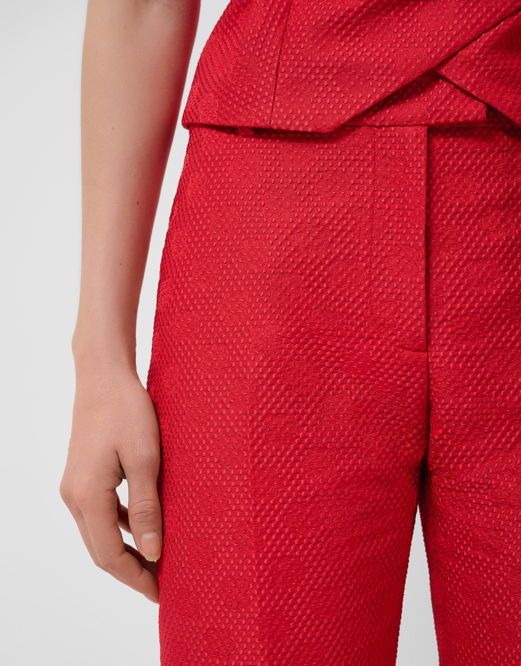 Pantalón recto piqué dibujo floral rojo - Mujer | Roberto Verino