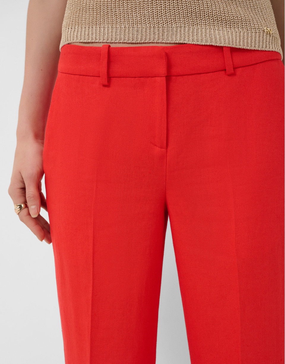 Red linen blend straight trousers - Woman | Roberto Verino