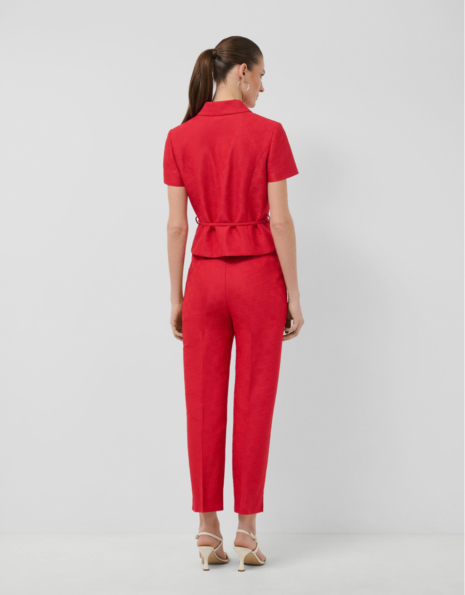Pantalón recto piqué dibujo floral rojo - Mujer | Roberto Verino