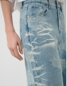Pantalón vaquero ancho azul con jacquard y ... | Roberto Verino