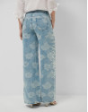 Blue wide-leg jeans with jacquard and faded ... | Roberto Verino