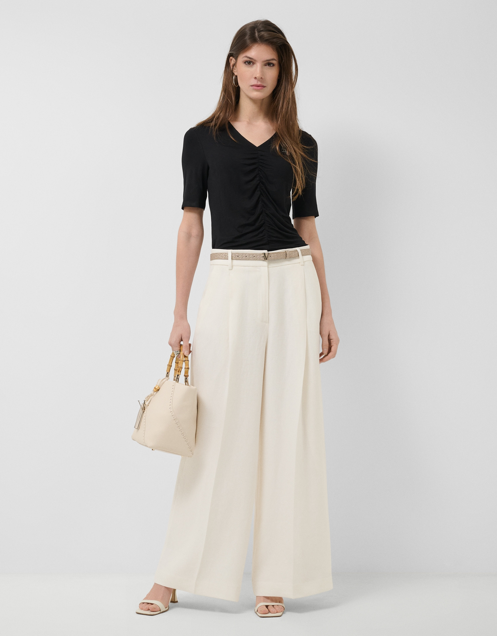 Black short-sleeved T-shirt with draping | Roberto Verino
