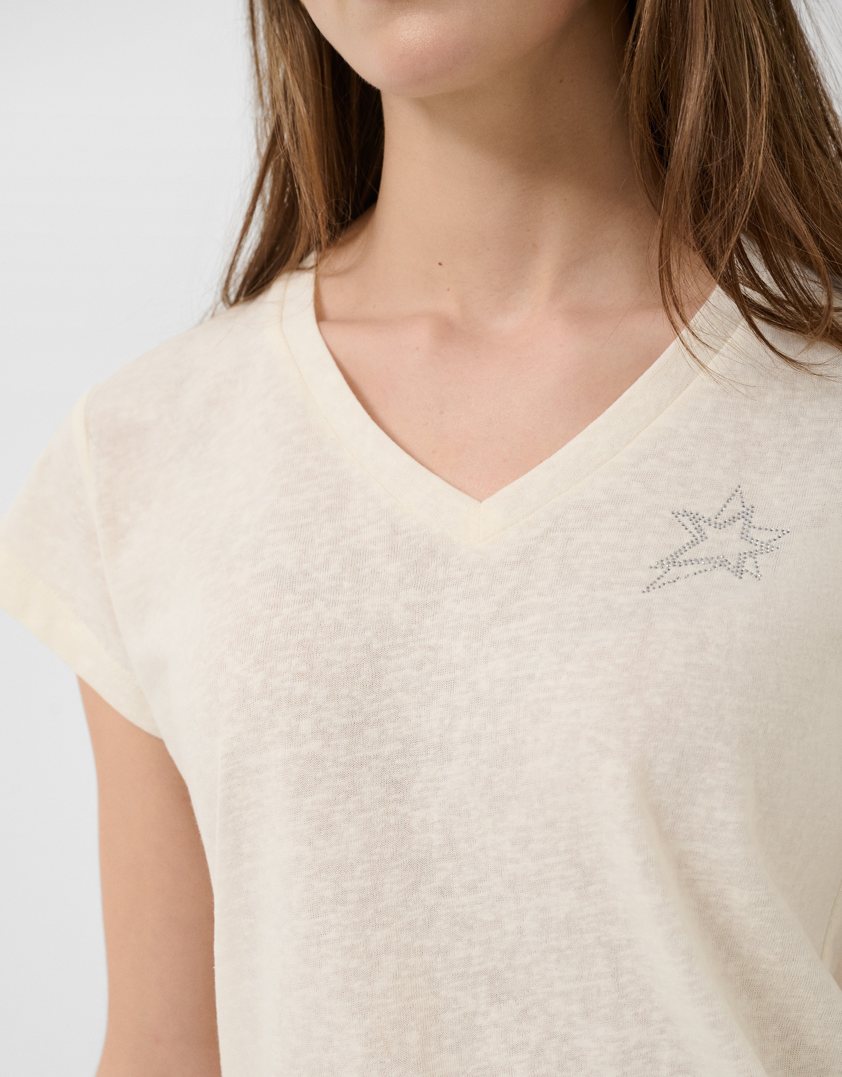 Camiseta cuello pico punto algodón ligero blanco | Roberto Verino