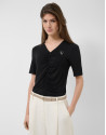 Black short-sleeved T-shirt with draping | Roberto Verino