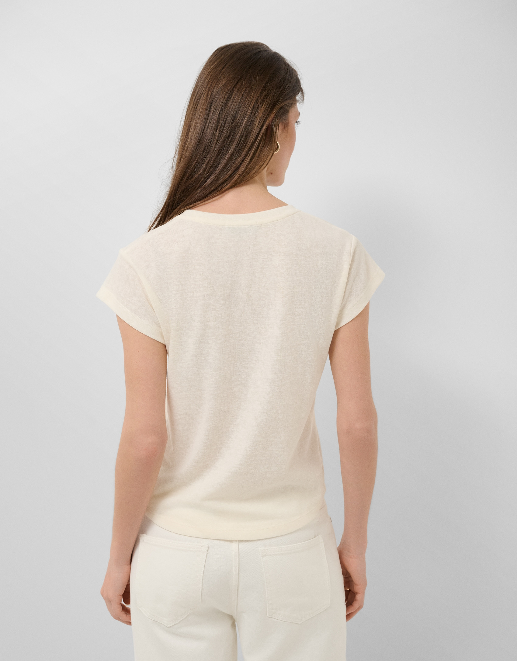 Camiseta cuello pico punto algodón ligero blanco | Roberto Verino