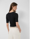 Black short-sleeved T-shirt with draping | Roberto Verino