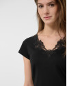 Black short-sleeved T-shirt with embroidered ... | Roberto Verino