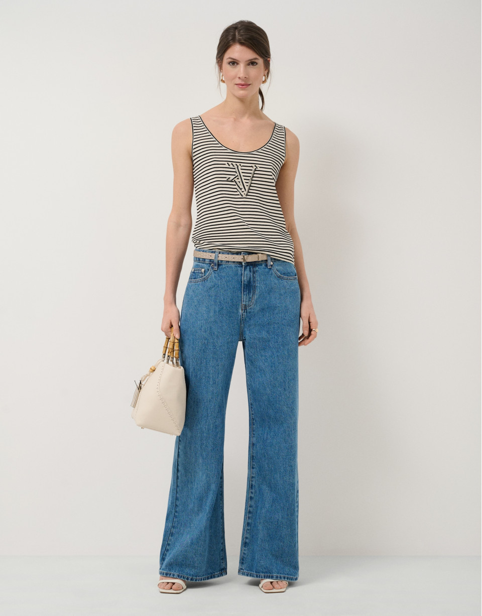 Beige/black striped tank top - Woman - SS2026 | Roberto Verino