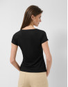 Black short-sleeved T-shirt with embroidered ... | Roberto Verino