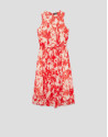 Beige midi dress with red floral print - Woman | Roberto Verino