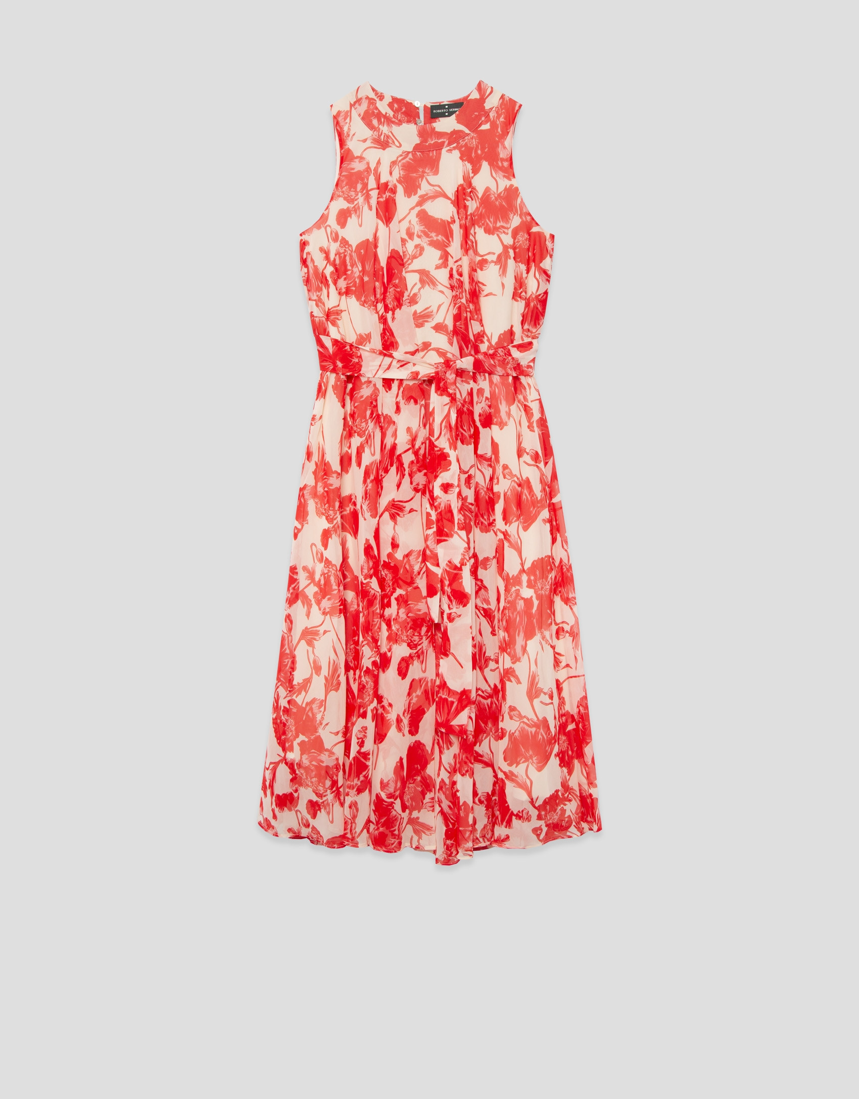 Vestido midi sin mangas beige estampado ... | Roberto Verino