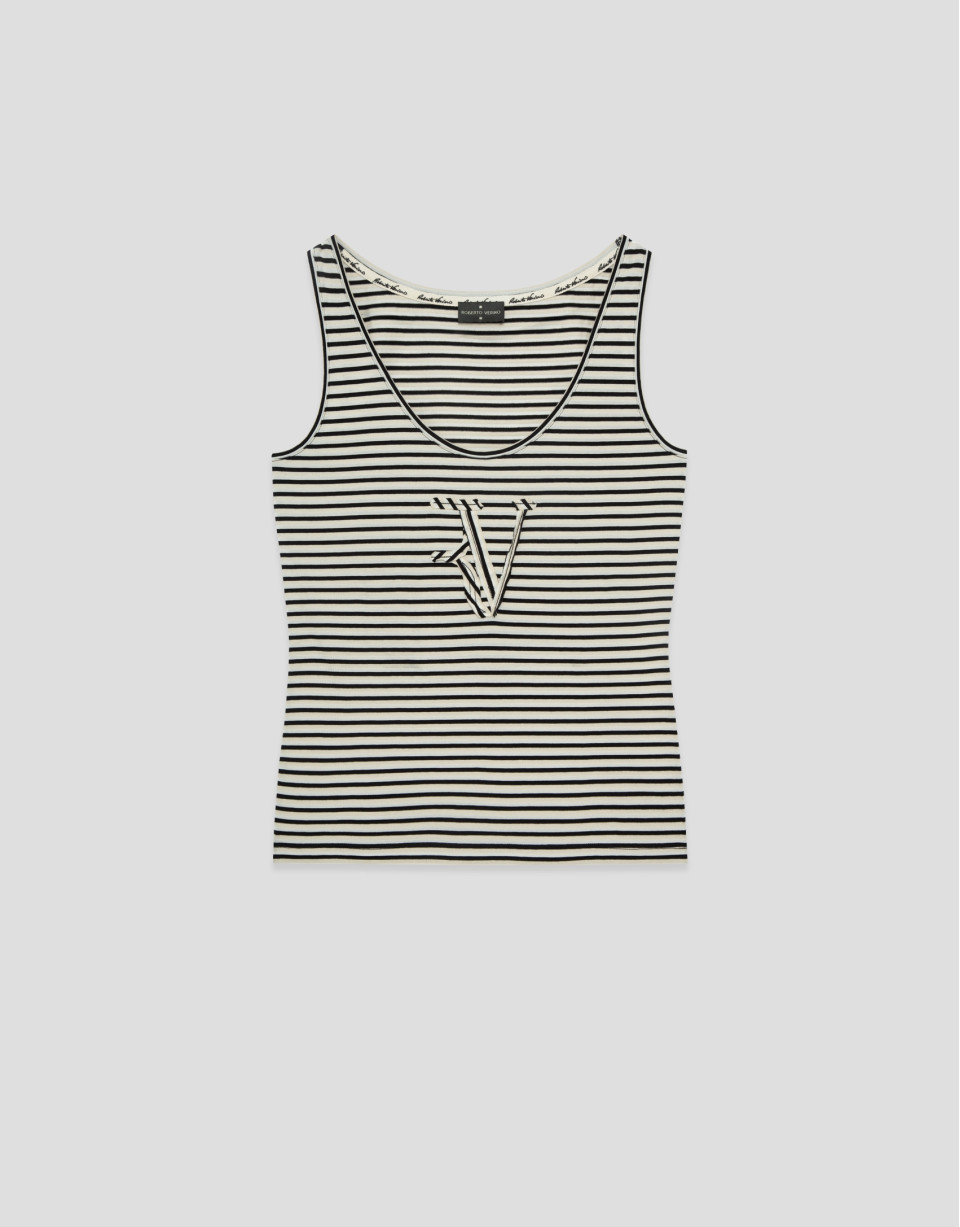 Camiseta tirantes rayas beige/negro - Mujer | Roberto Verino